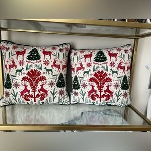 Festive Red and Green Holiday Throw Pillow Set